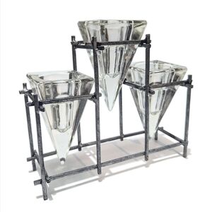 Vintage 90s Industrial Lighthouse Candle Holder Candlestick Glass and Metal